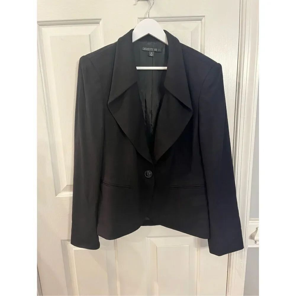 Lafayette 148 Black Wool Blend Blazer Jacket sz 10 EUC